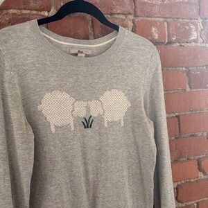 Bass Sheep Vintage Gray Crew Neck Sweater Cross stitch Knit Design Small